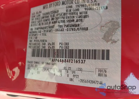 2004 Ford Mustang из США, поврежденный, VIN 1FAFP44684F216537